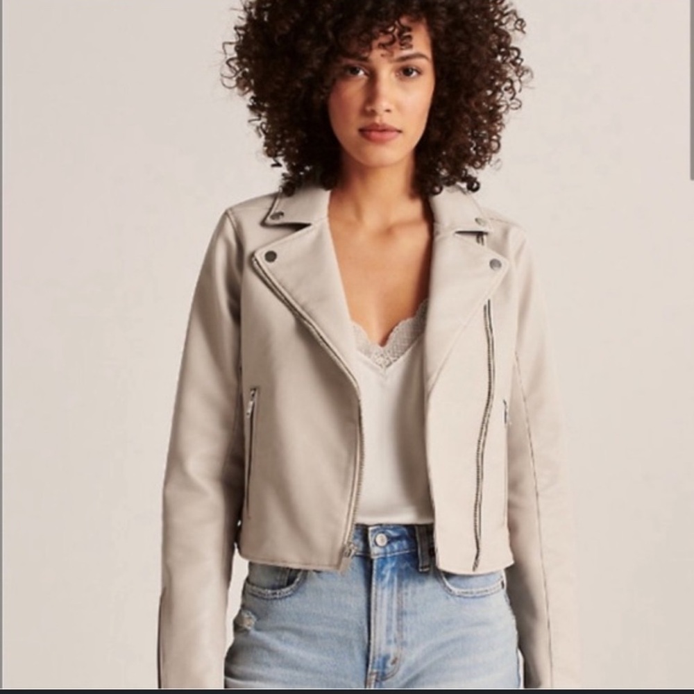 Abercrombie & Fitch moto jacket off white - vegan Leather XL